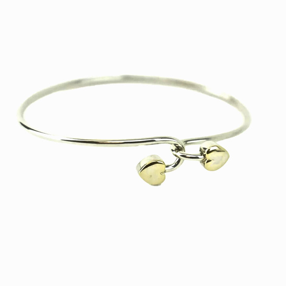 Tiffany & Co 18K Gold Double Hearts w/ Silver Bangle Love Hook Bracelet Love - Picture 1 of 6